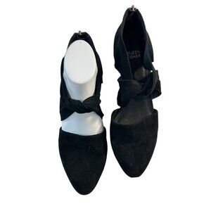 EILEEN FISHER Mary Knotted Suede Pumps Black Heels Womens Cutout Zip Shoe Size 9